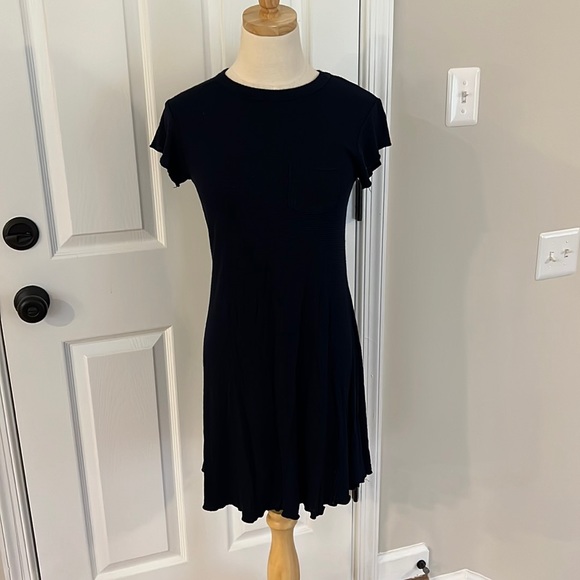 Navy blue ribbed T-shirt dress - Picture 3 of 11